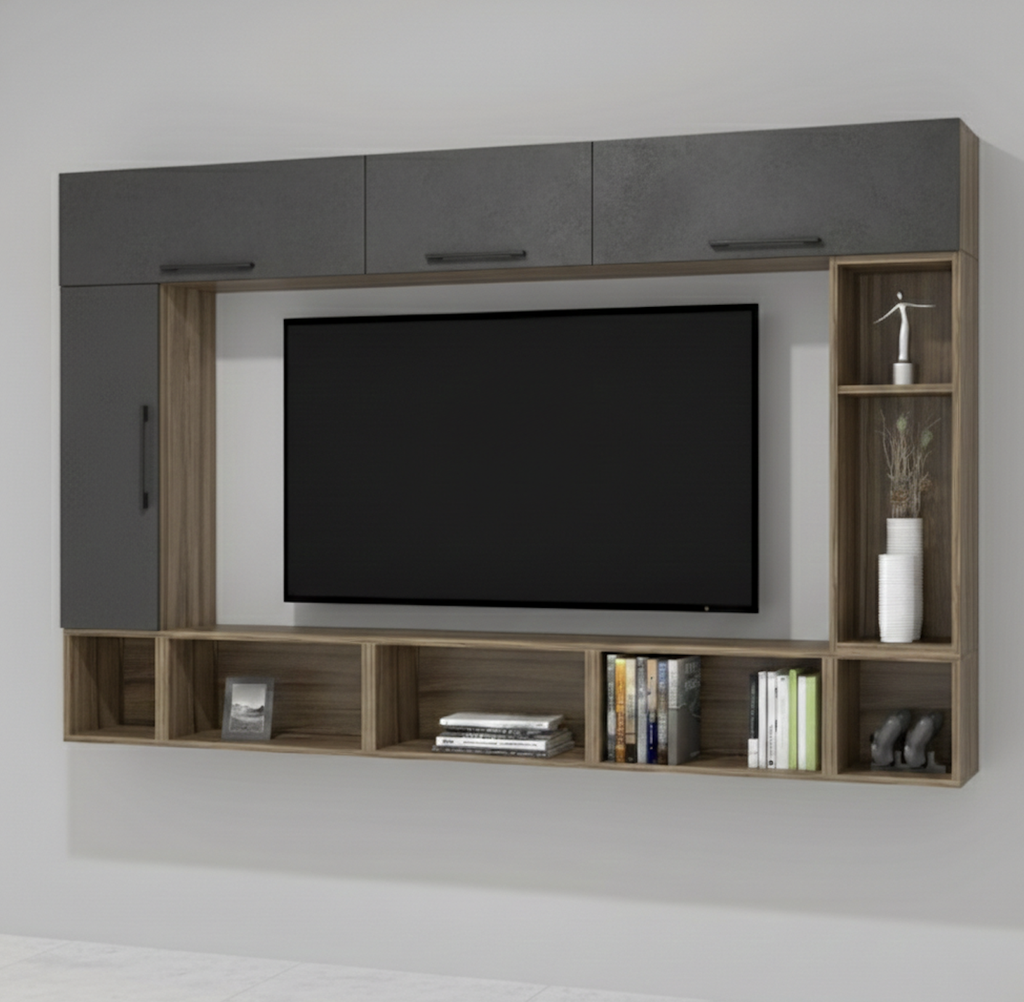 COMBO CENTRO DE ENTRETENIMIENTO LDT ROBLE RUSTICO /GRIS GRAFITO