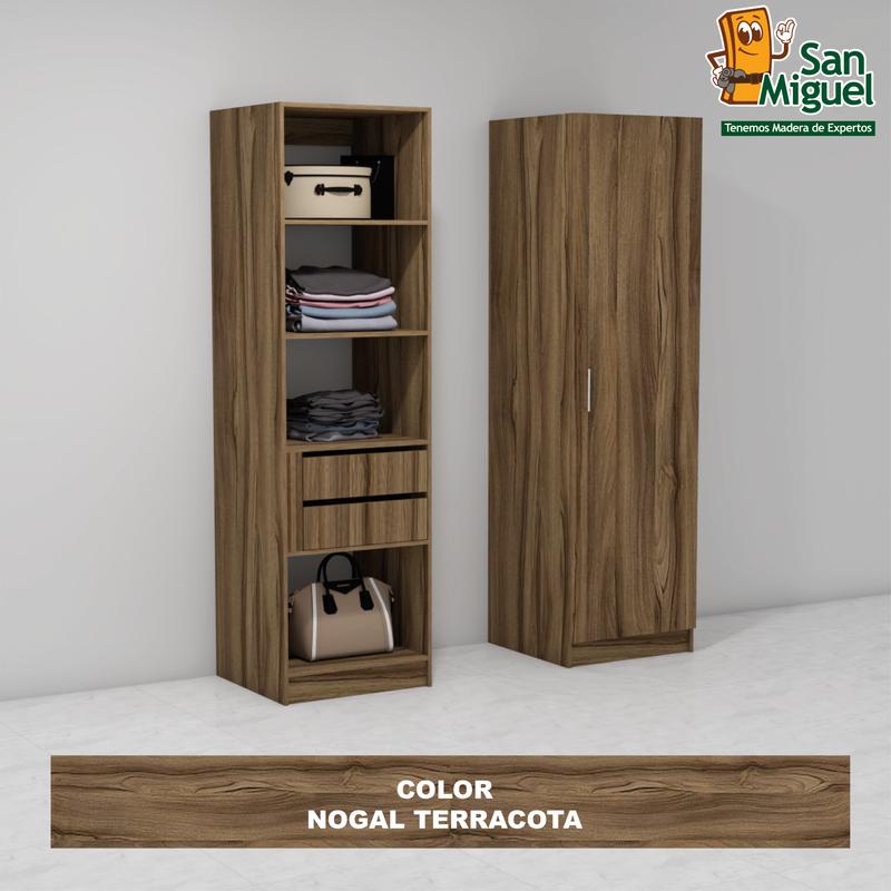 DIY CLOSET 2 GAVETAS 4 ENTREPAÑOS ANCHO 60 + PUERTA NOGAL TERRACOTA