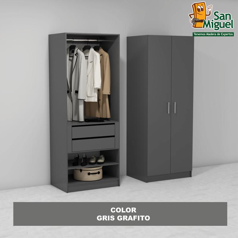 DIY CLOSET 1 COLGADOR 2 GAVETAS ANCHO 80 + 2 PUERTAS  GRIS GRAFITO