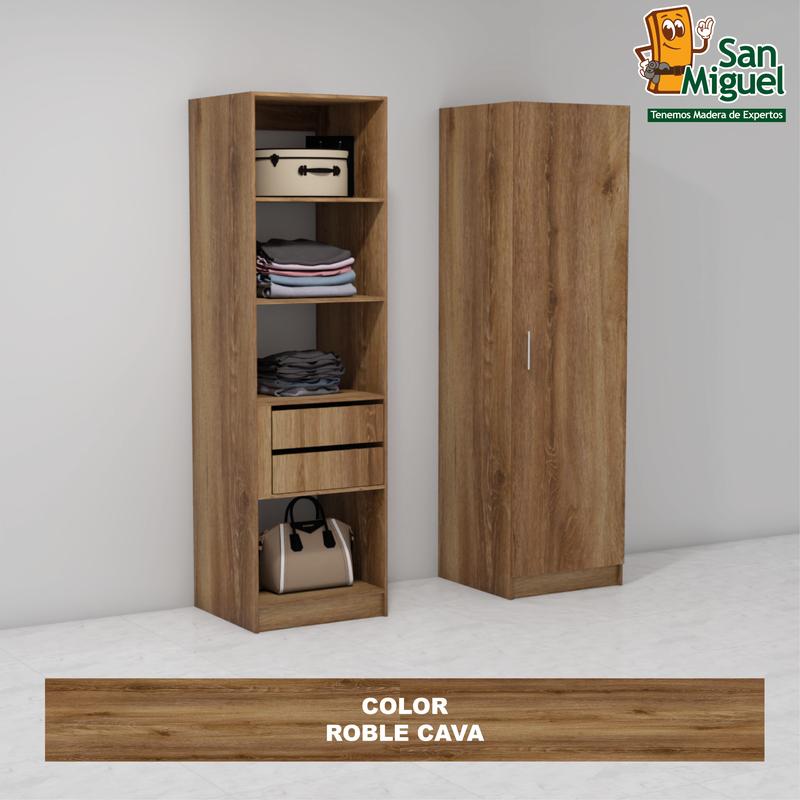 DIY CLOSET 2 GAVETAS 4 ENTREPAÑOS ANCHO 60 + PUERTA  ROBLE CAVA