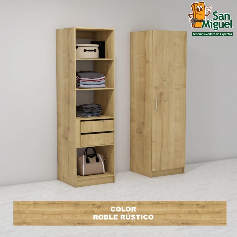 DIY CLOSET 2 GAVETAS 4 ENTREPAÑOS ANCHO 60 + PUERTA  ROBLE RUSTICO
