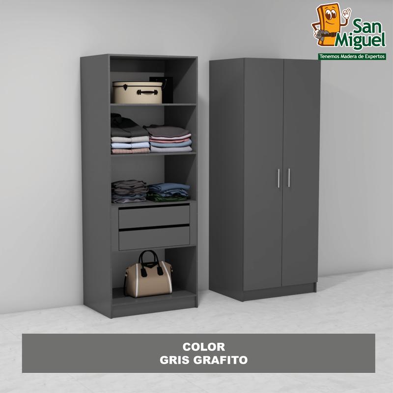 DIY CLOSET 2 GAVETAS 4 ENTREPAÑOS ANCHO 80 + 2 PUERTAS  GRIS GRAFITO