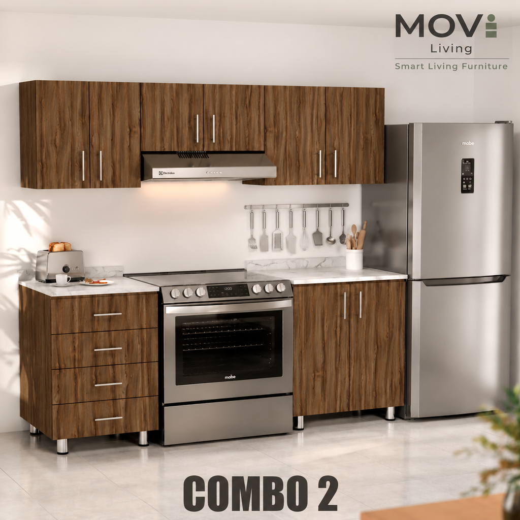 COMBO COCINA 2 5PZS NOGAL TERRACOTA + TOP MARMARA