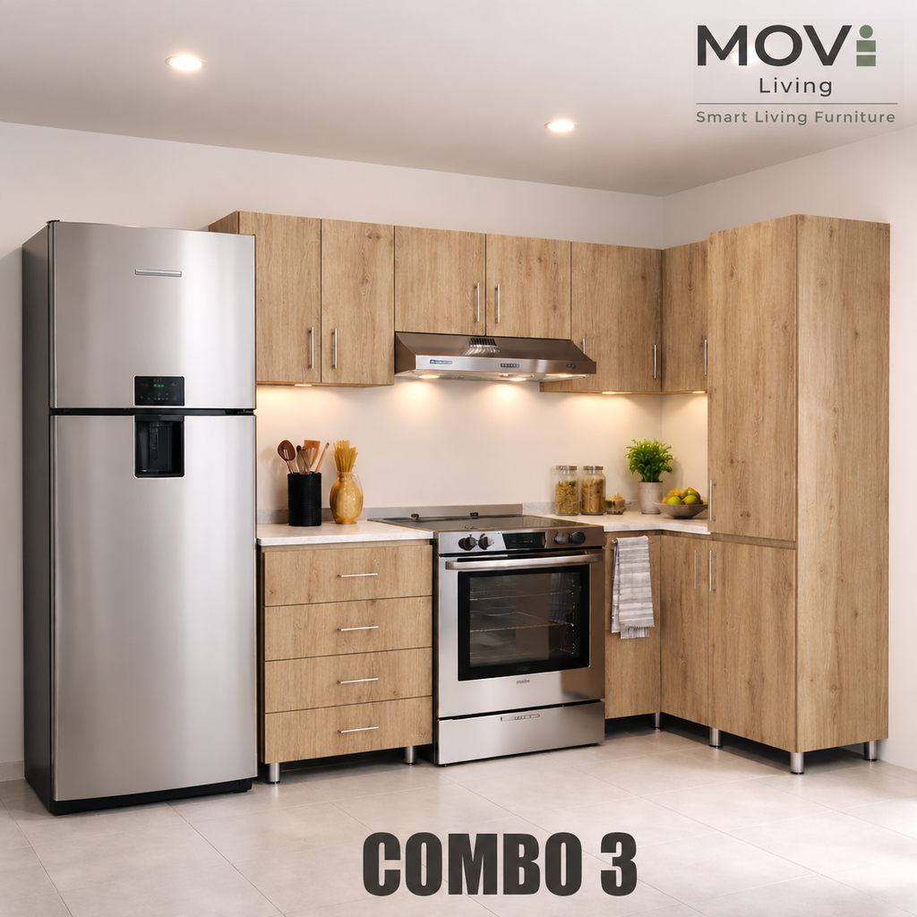 COMBO COCINA 3 8PZS ROBLE CAVA + TOP MARMARA