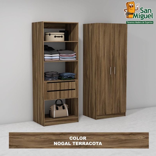 [CCCL-2001] DIY CLOSET 2 GAVETAS 4 ENTREPAÑOS ANCHO 80 NOGAL TERRACOTA