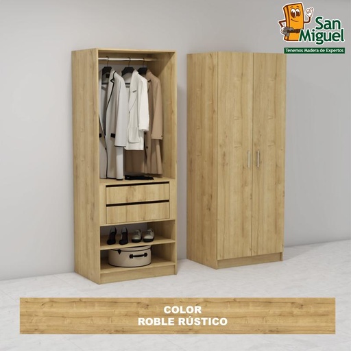 [CCCL-0805] DIY CLOSET 1 COLGADOR 2 GAVETAS ANCHO 80  ROBLE RUSTICO
