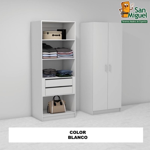 [CCCL-1902] DIY CLOSET 2 GAVETAS 4 ENTREPAÑOS ANCHO 80 + 2 PUERTAS  BLANCO