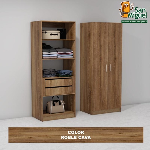 [CCCL-1904] DIY CLOSET 2 GAVETAS 4 ENTREPAÑOS ANCHO 80 + 2 PUERTAS  ROBLE CAVA