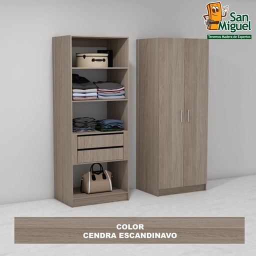 [CCCL-1910] DIY CLOSET 2 GAVETAS 4 ENTREPAÑOS ANCHO 80 + 2 PUERTAS  ESCANDINAVO