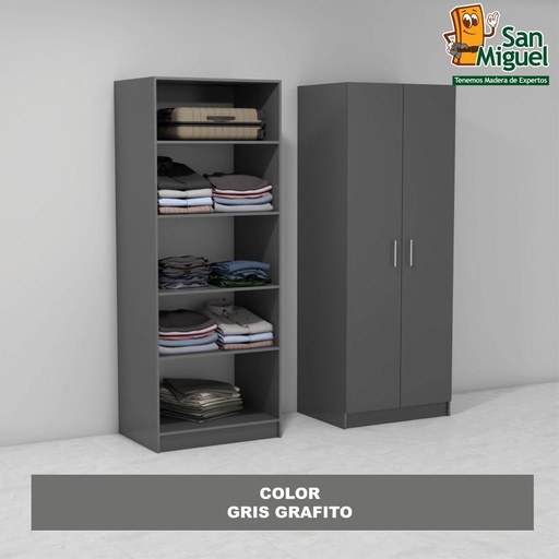 [CCCL-2307] DIY CLOSET 5 ENTREPAÑOS ANCHO 80 + 2 PUERTAS  GRIS GRAFITO