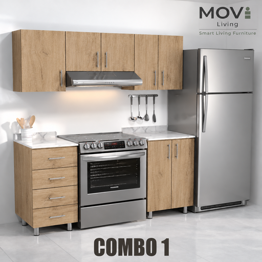 [CC-C10004] COMBO COCINA 1 5PZS ROBLE RÚSTICO + TOP MARMARA