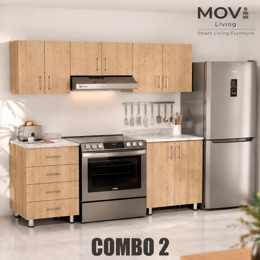 [CC-C20004] COMBO COCINA 2 5PZS ROBLE RÚSTICO + TOP MARMARA