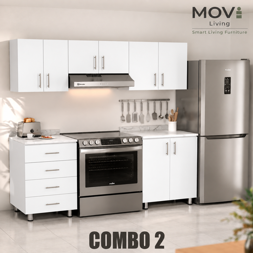 [CC-C20007] COMBO COCINA 2 5PZS BLANCO + TOP MARMARA