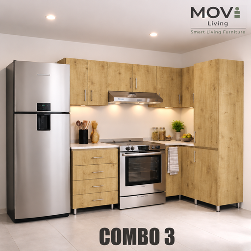 [CC-C30004] COMBO COCINA 3 8PZS ROBLE RÚSTICO + TOP MARMARA
